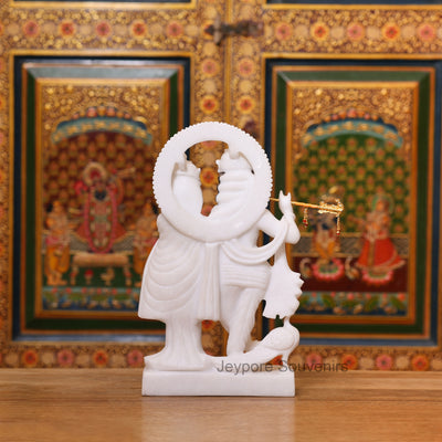 12" Exquisite Pure White Marble Radha Krishna Idol | Handcrafted By Indian Artisans