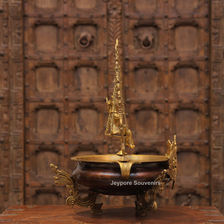 Handcrafted Brass Radha Krishna Jhula Urli with Peacock Prabhavali