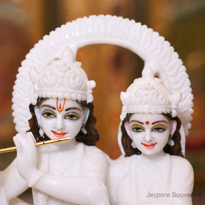 12" Exquisite Pure White Marble Radha Krishna Idol | Handcrafted By Indian Artisans