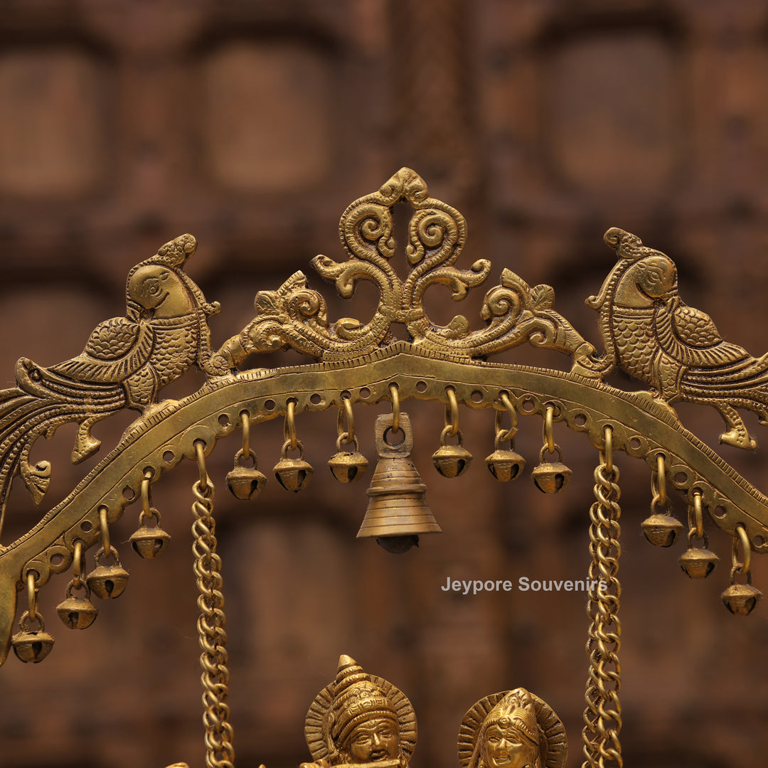 Handcrafted Brass Radha Krishna Jhula Urli with Peacock Prabhavali