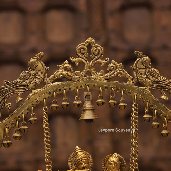 Handcrafted Brass Radha Krishna Jhula Urli with Peacock Prabhavali