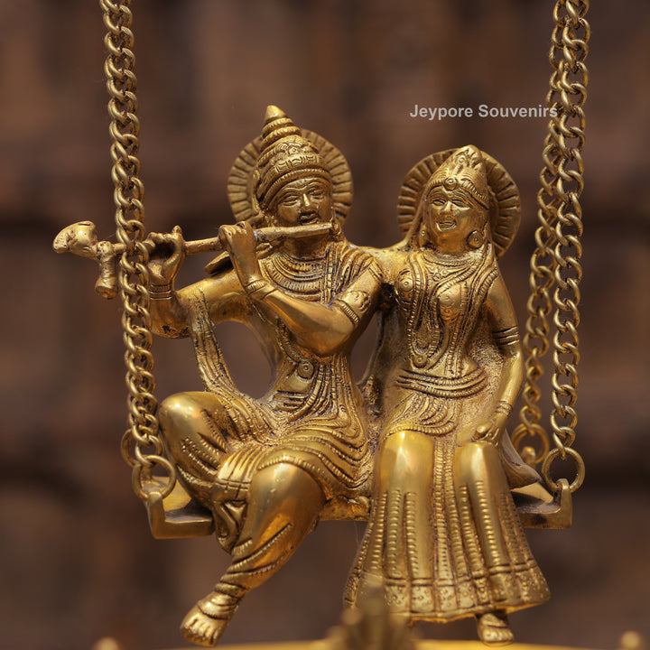 Handcrafted Brass Radha Krishna Jhula Urli with Peacock Prabhavali