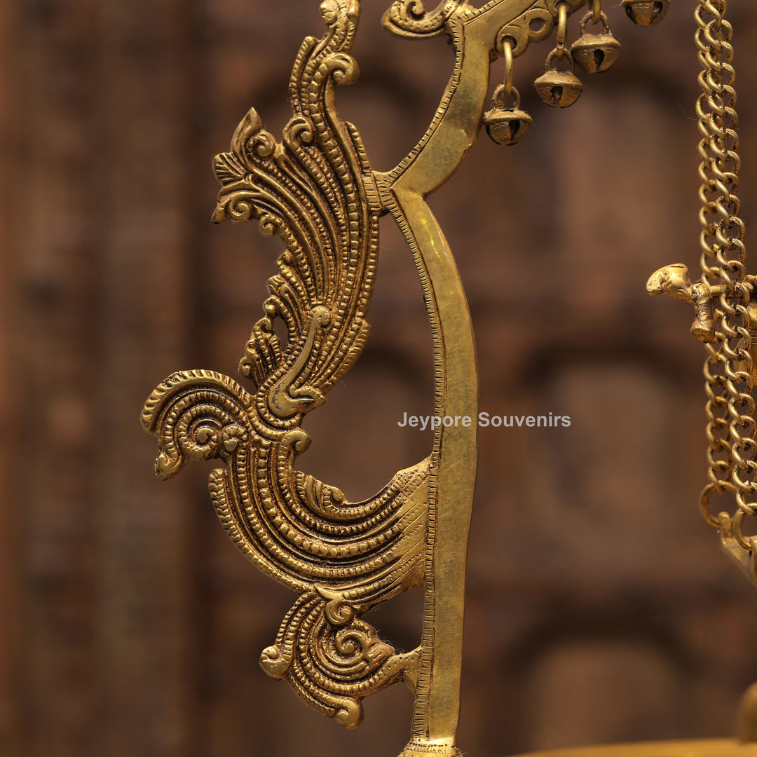 Handcrafted Brass Radha Krishna Jhula Urli with Peacock Prabhavali