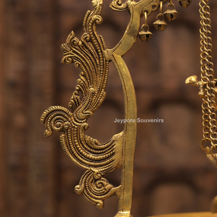 Handcrafted Brass Radha Krishna Jhula Urli with Peacock Prabhavali