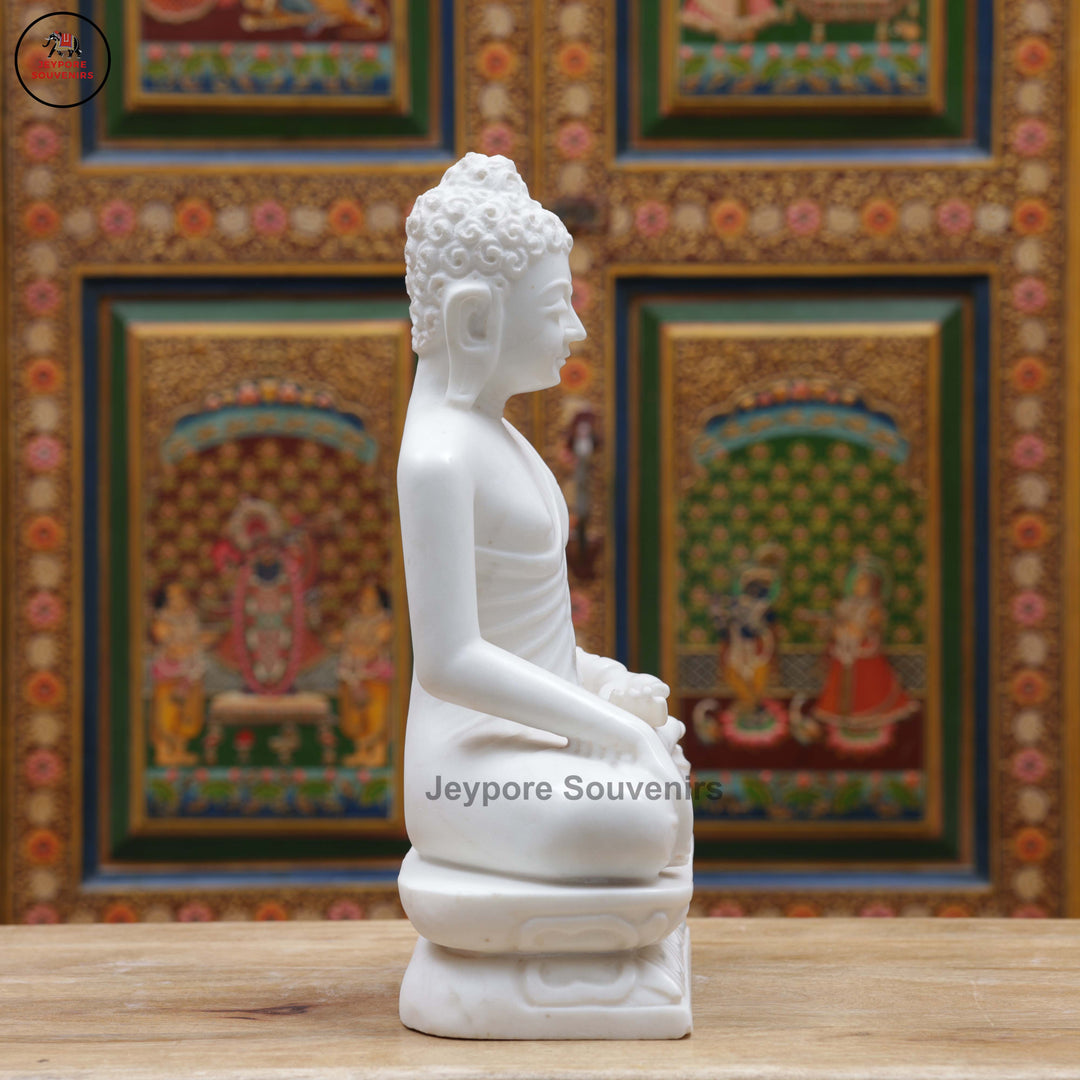 Handcrafted White Marble Meditative Posture Buddha Statue