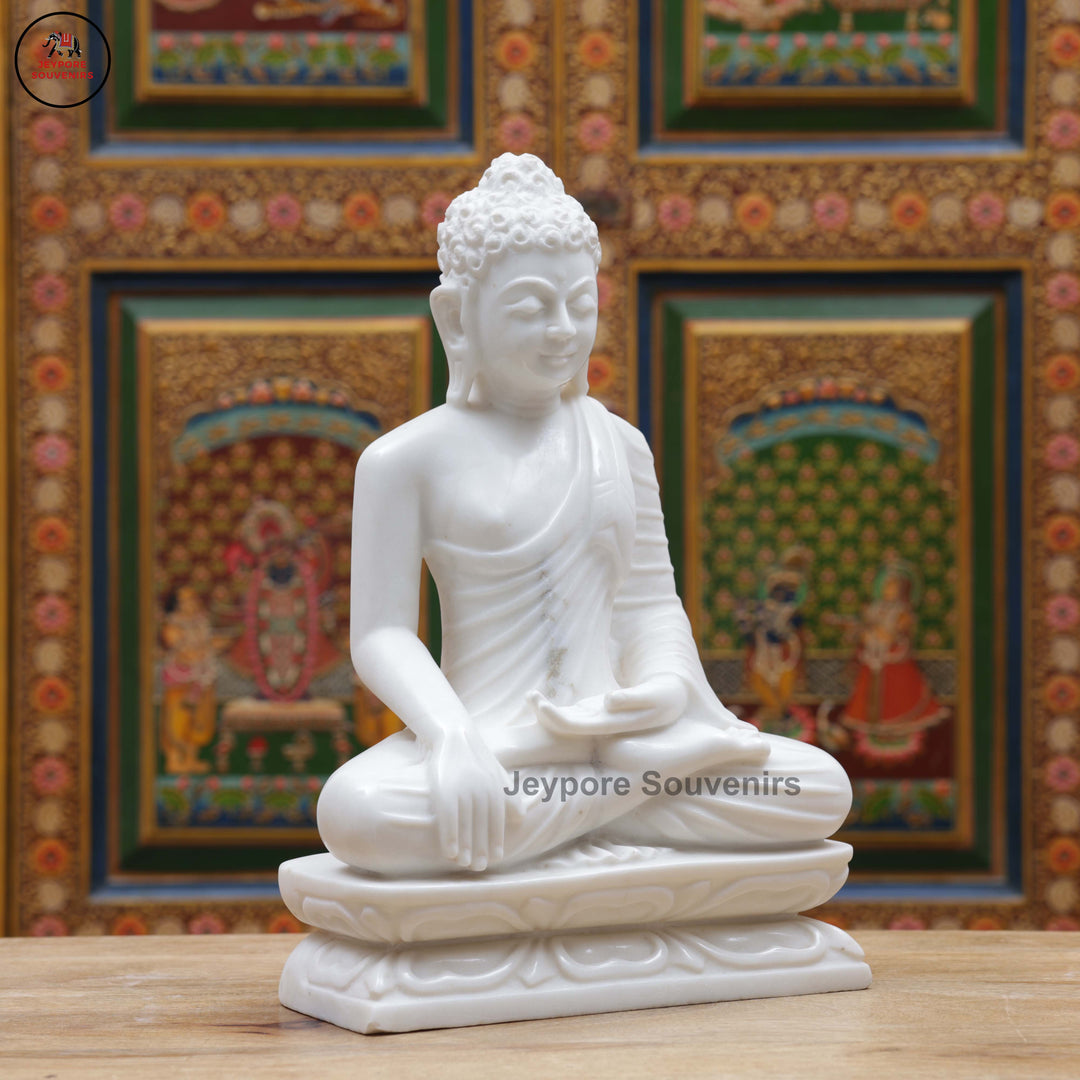 Handcrafted White Marble Meditative Posture Buddha Statue