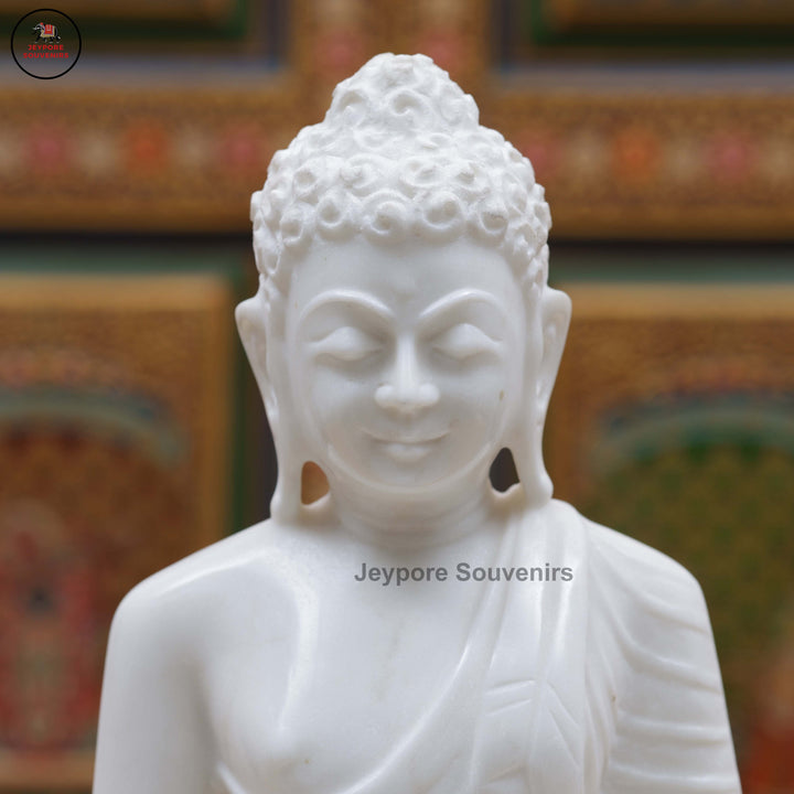Handcrafted White Marble Meditative Posture Buddha Statue