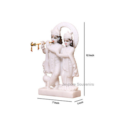 12" Exquisite Pure White Marble Radha Krishna Idol | Handcrafted By Indian Artisans