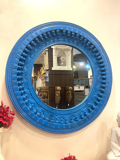 Hand carved wooden round wall mirror