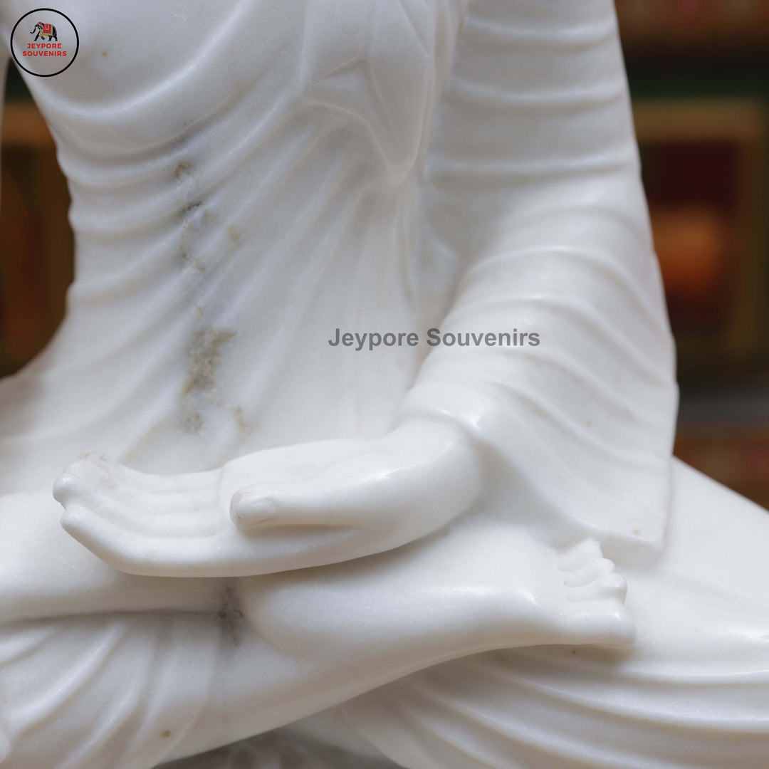 Handcrafted White Marble Meditative Posture Buddha Statue
