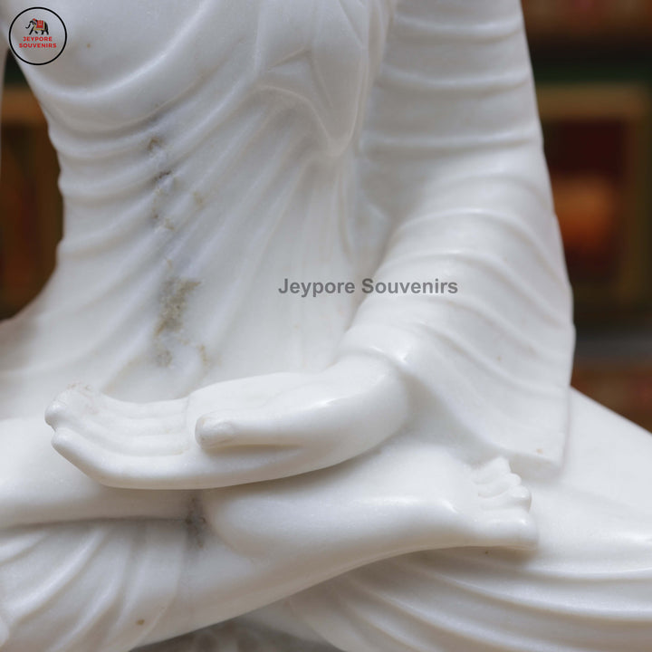 Handcrafted White Marble Meditative Posture Buddha Statue