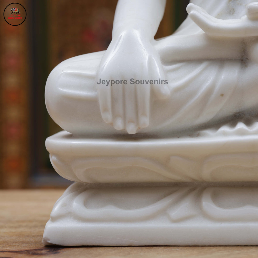 Handcrafted White Marble Meditative Posture Buddha Statue