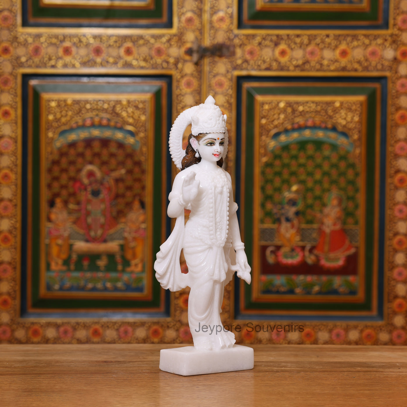 15" Pure White Marble Radha Krishna Pair Statues | Handcrafted Idols from Jeypore Souvenirs