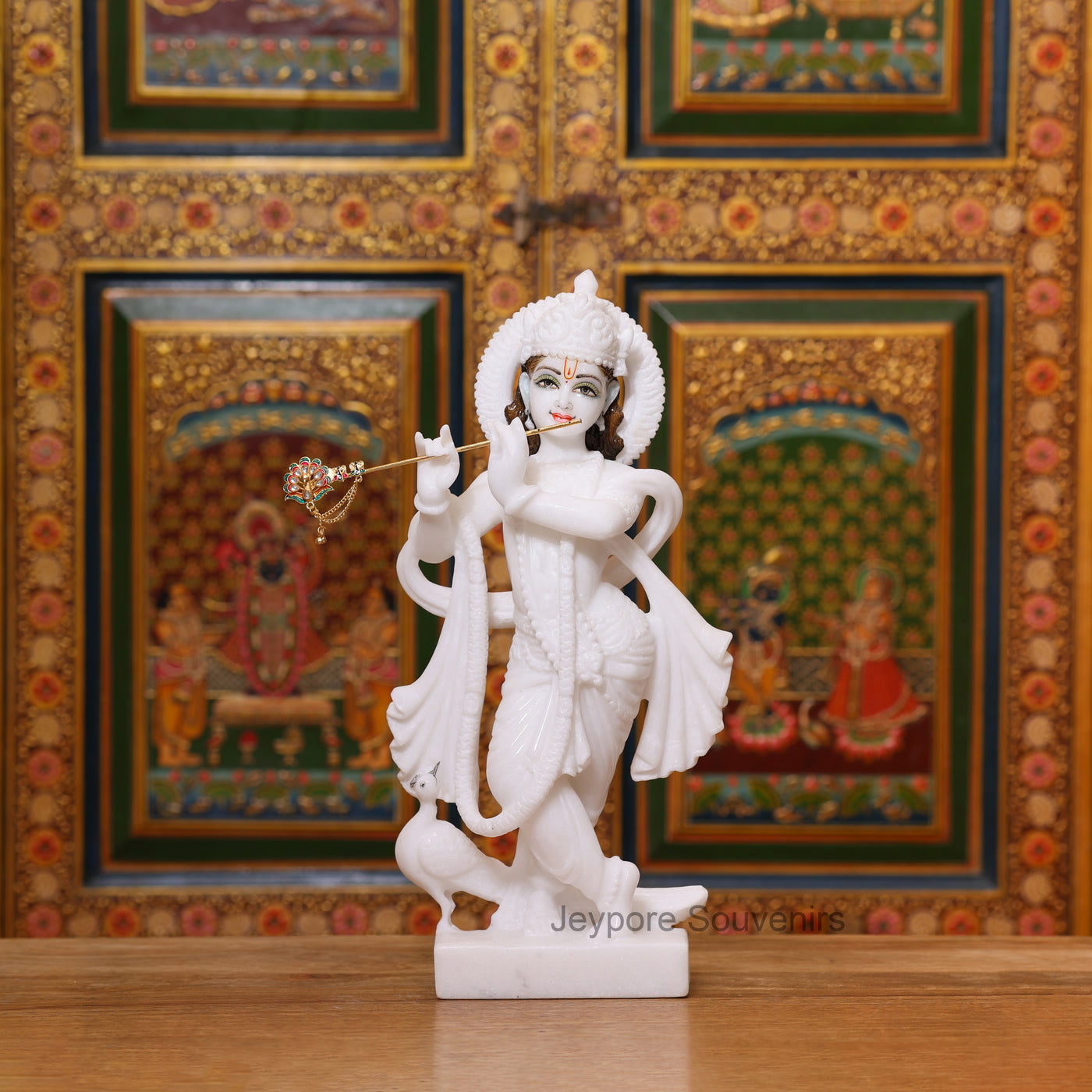 15" Pure White Marble Radha Krishna Pair Statues | Handcrafted Idols from Jeypore Souvenirs