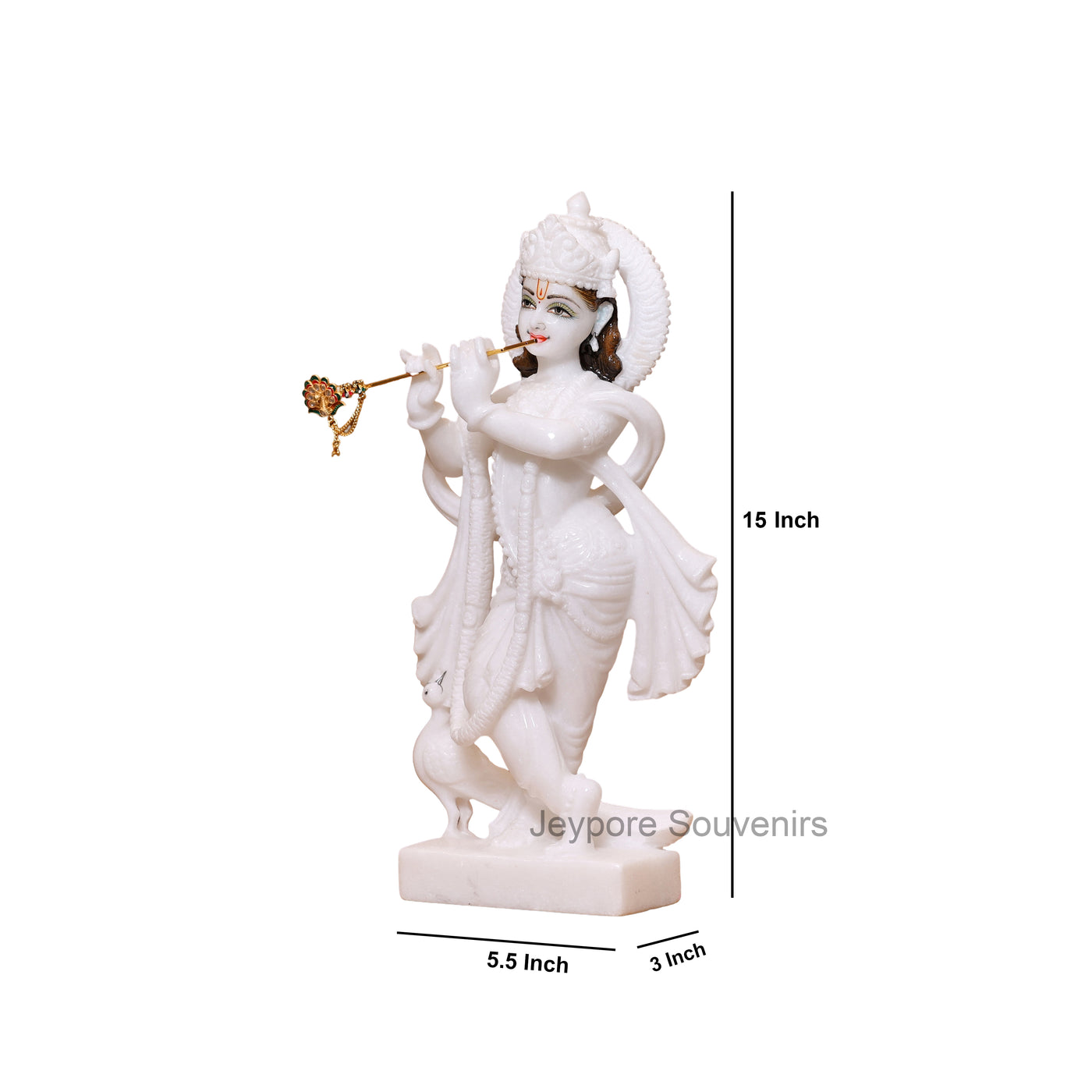15" Pure White Marble Radha Krishna Pair Statues | Handcrafted Idols from Jeypore Souvenirs