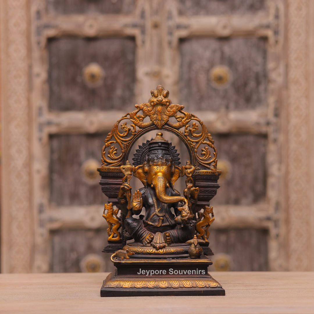 Handcrafted Brass Lord Ganesha Statue with Prabhavali Arch