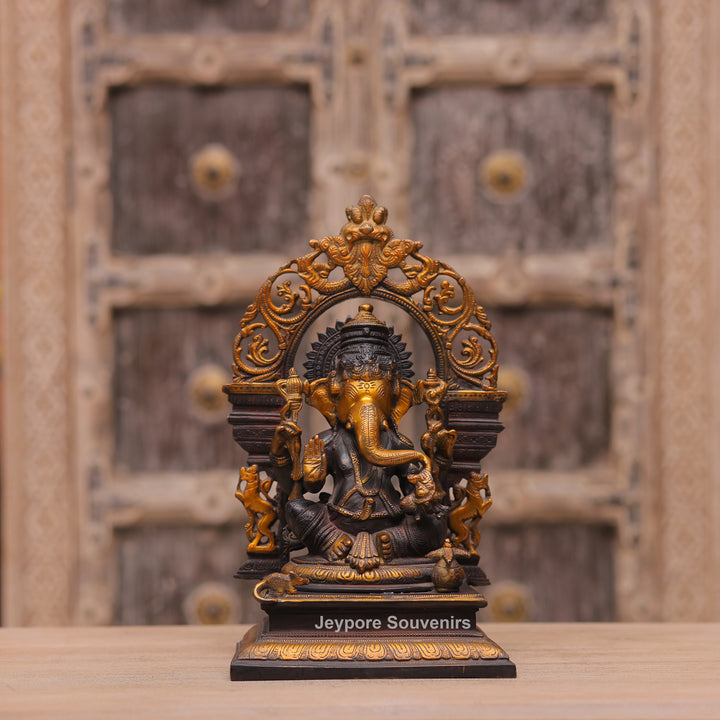 Handcrafted Brass Lord Ganesha Statue with Prabhavali Arch