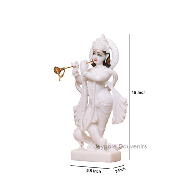 15" Pure White Marble Radha Krishna Pair Statues | Handcrafted Idols from Jeypore Souvenirs