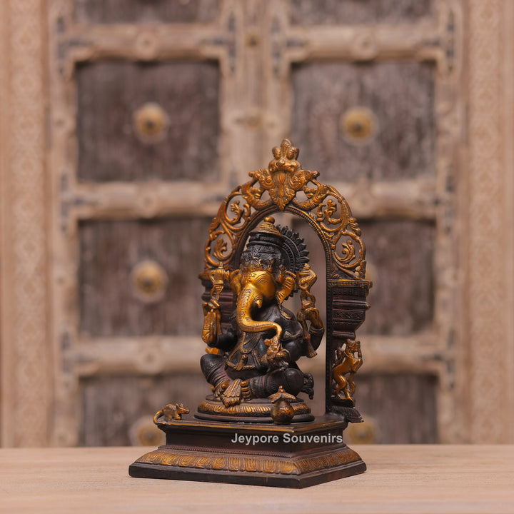 Handcrafted Brass Lord Ganesha Statue with Prabhavali Arch
