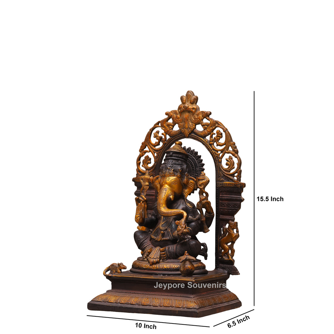 Handcrafted Brass Lord Ganesha Statue with Prabhavali Arch