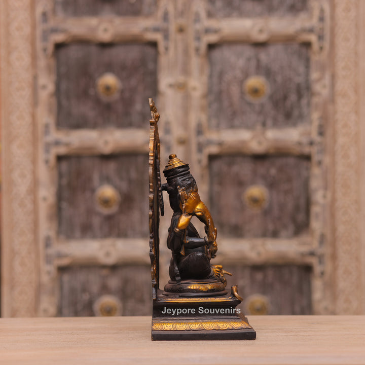 Handcrafted Brass Lord Ganesha Statue with Prabhavali Arch