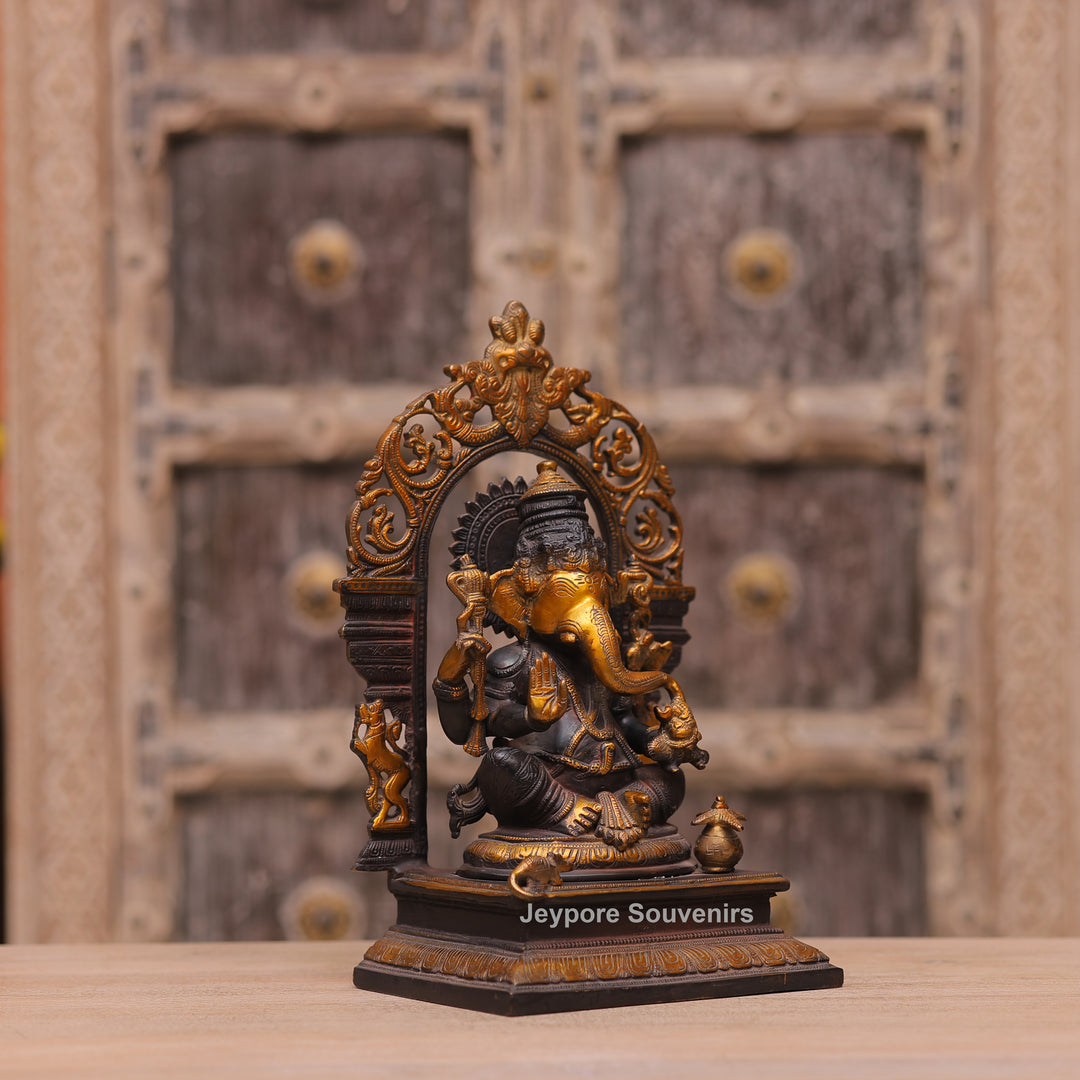 Handcrafted Brass Lord Ganesha Statue with Prabhavali Arch