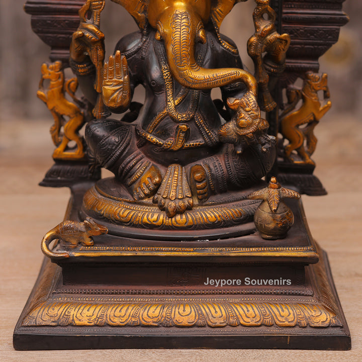 Handcrafted Brass Lord Ganesha Statue with Prabhavali Arch