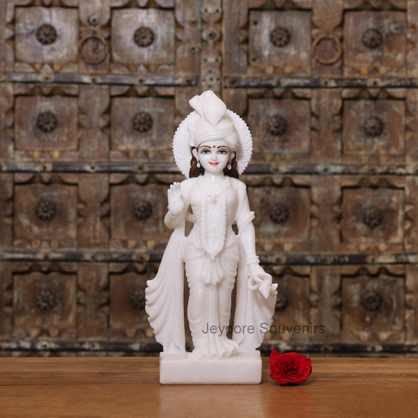 18" Handcrafted Pure White Marble Radha Krishna Pair Statues – Traditional Indian Artisan Craft