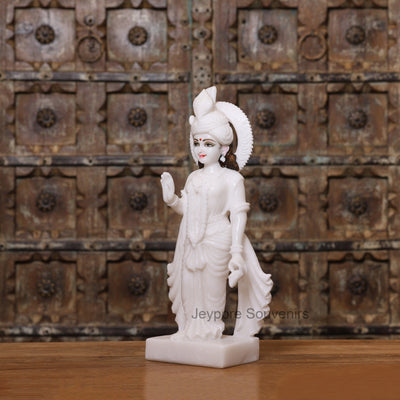 18" Handcrafted Pure White Marble Radha Krishna Pair Statues – Traditional Indian Artisan Craft