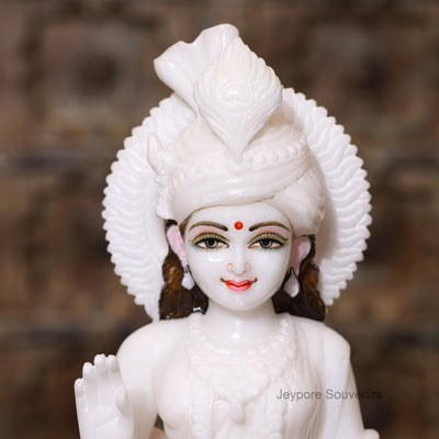 18" Handcrafted Pure White Marble Radha Krishna Pair Statues – Traditional Indian Artisan Craft