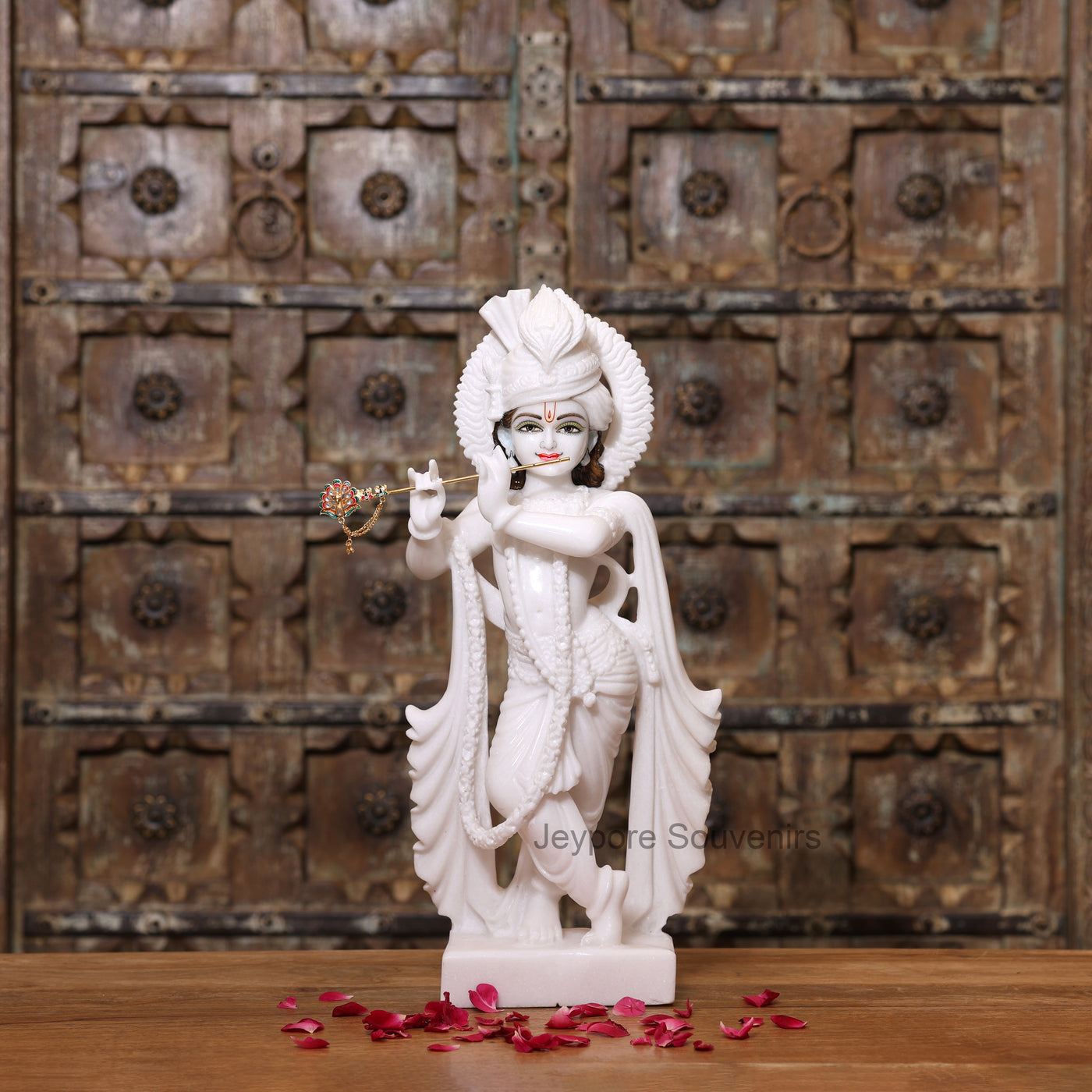 18" Handcrafted Pure White Marble Radha Krishna Pair Statues – Traditional Indian Artisan Craft