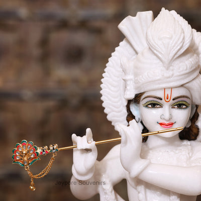 18" Handcrafted Pure White Marble Radha Krishna Pair Statues – Traditional Indian Artisan Craft