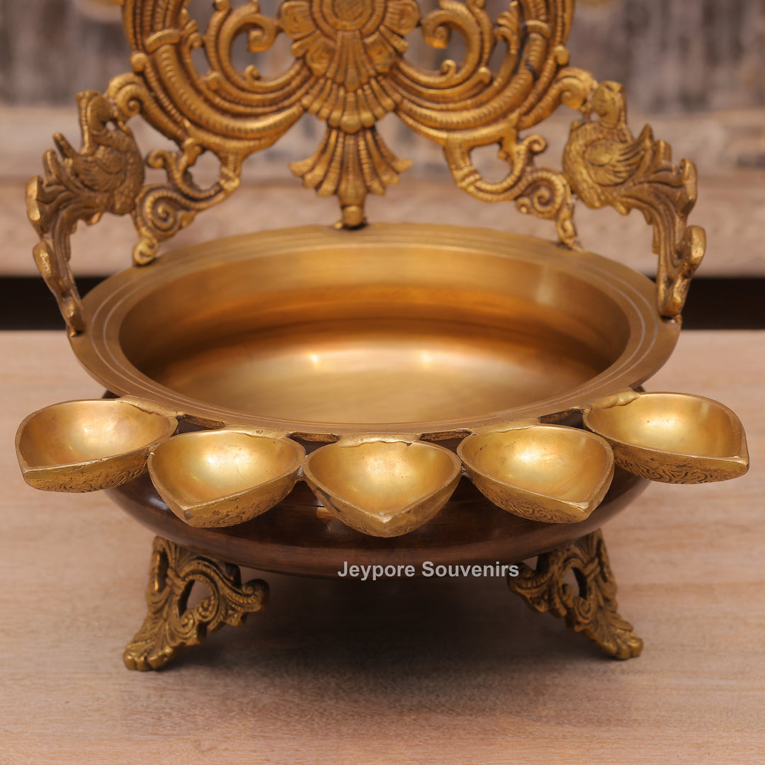 Handcrafted Brass Multi-Wick Urli Oil Lamp