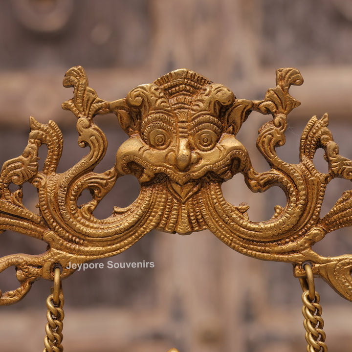 Traditional Handcrafted Brass Ganesha Swing Urli Bowl with Decorative Arch