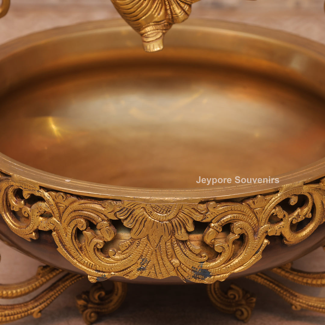 Traditional Handcrafted Brass Ganesha Swing Urli Bowl with Decorative Arch