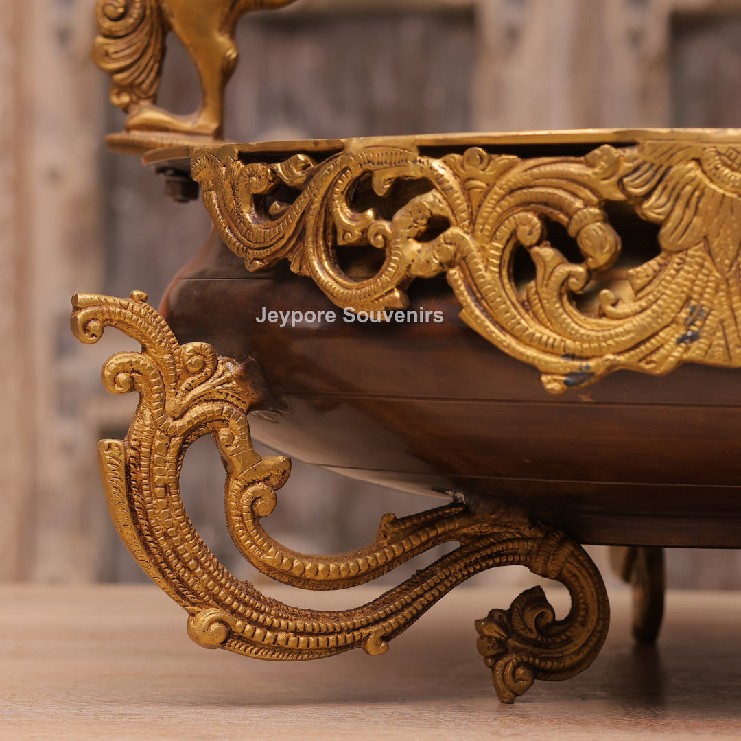 Traditional Handcrafted Brass Ganesha Swing Urli Bowl with Decorative Arch