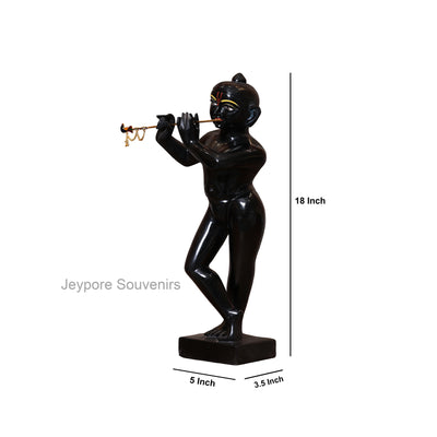 18" Exquisite Handcrafted Black and White Marble Radha Krishna Statues Pair