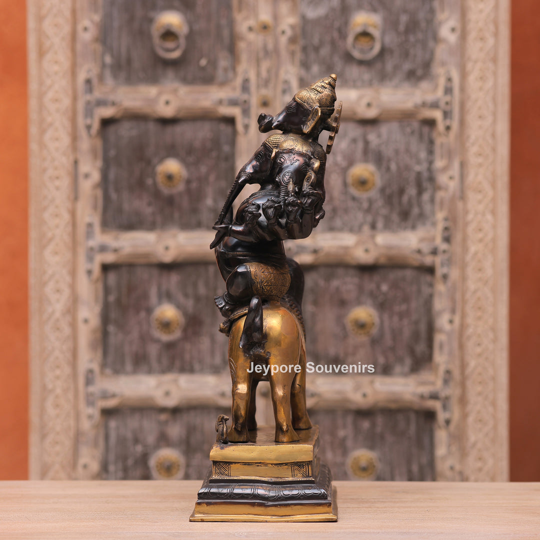 Handcrafted Brass Heramba Ganapati Statue Seated on Lion