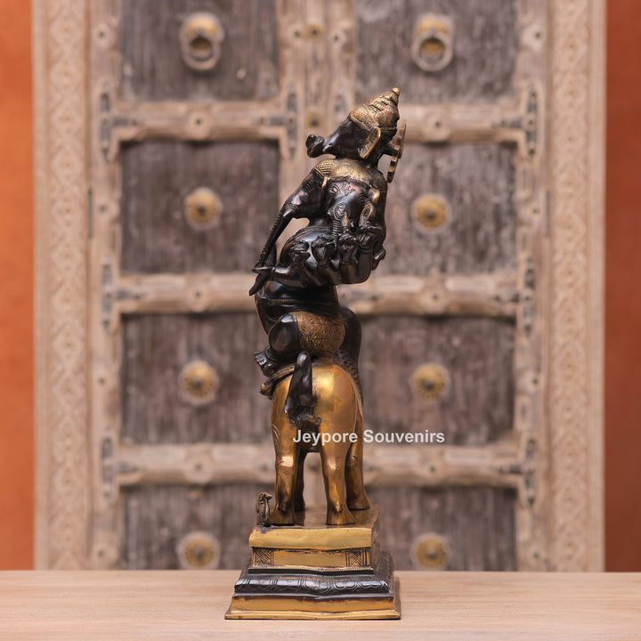 Handcrafted Brass Heramba Ganapati Statue Seated on Lion