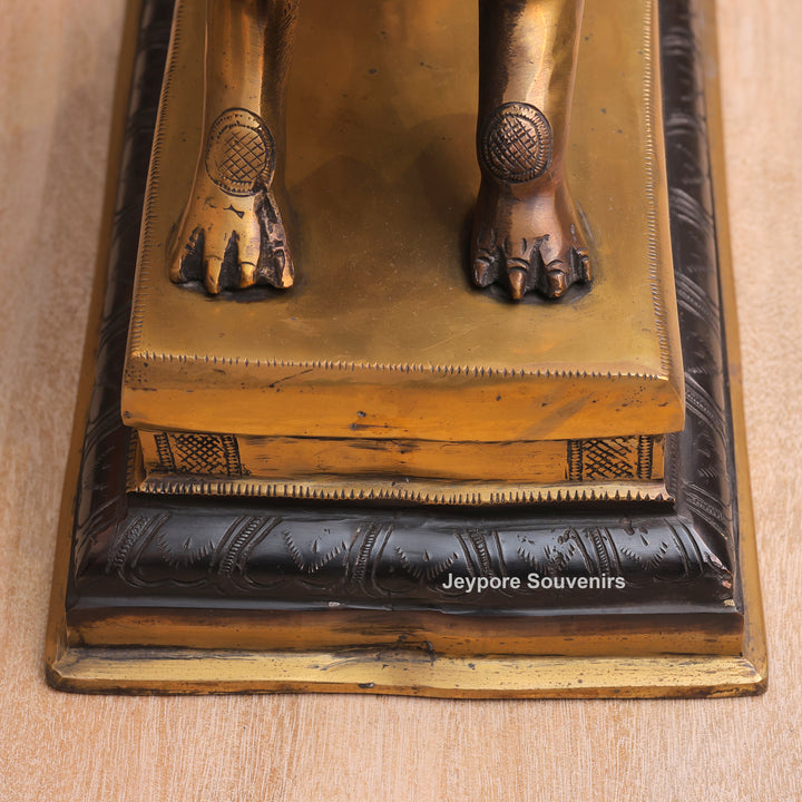 Handcrafted Brass Heramba Ganapati Statue Seated on Lion
