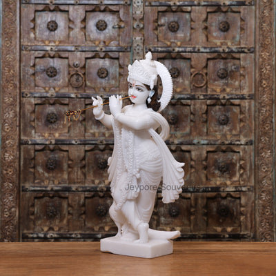 24" Pure White Marble Radha Krishna Statues Pair | Handcrafted By Jeypore Souvenirs
