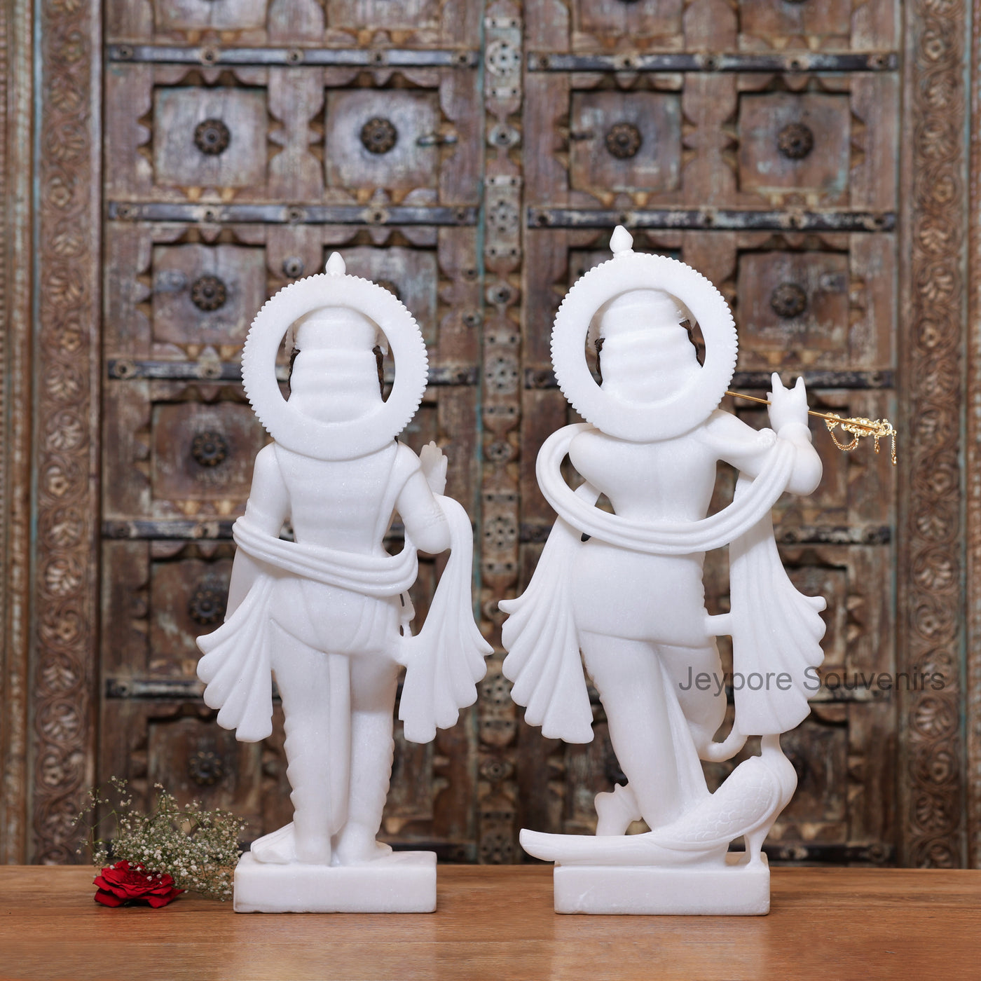 24" Pure White Marble Radha Krishna Statues Pair | Handcrafted By Jeypore Souvenirs