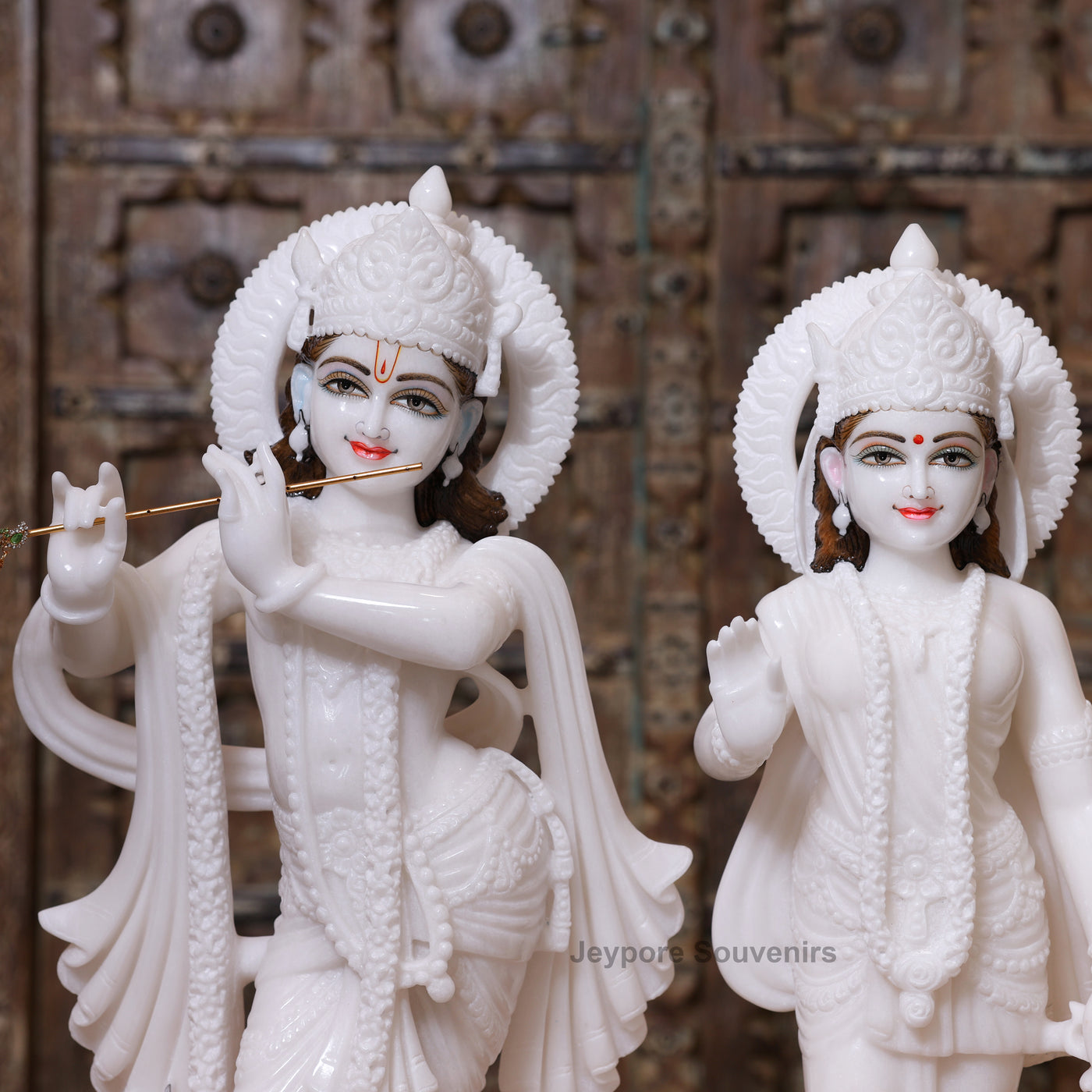 24" Handcrafted Radha Krishna Pure White Marble Statues (Murti) Pair | Designed By Indian Artisans