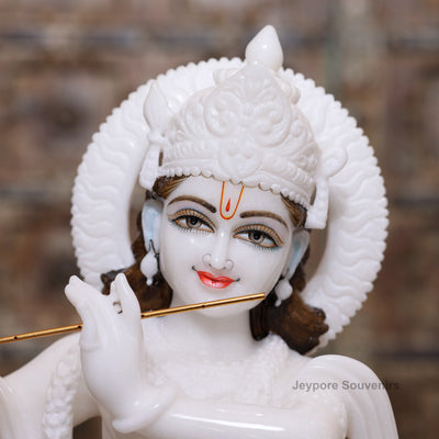 24" Handcrafted Radha Krishna Pure White Marble Statues (Murti) Pair | Designed By Indian Artisans