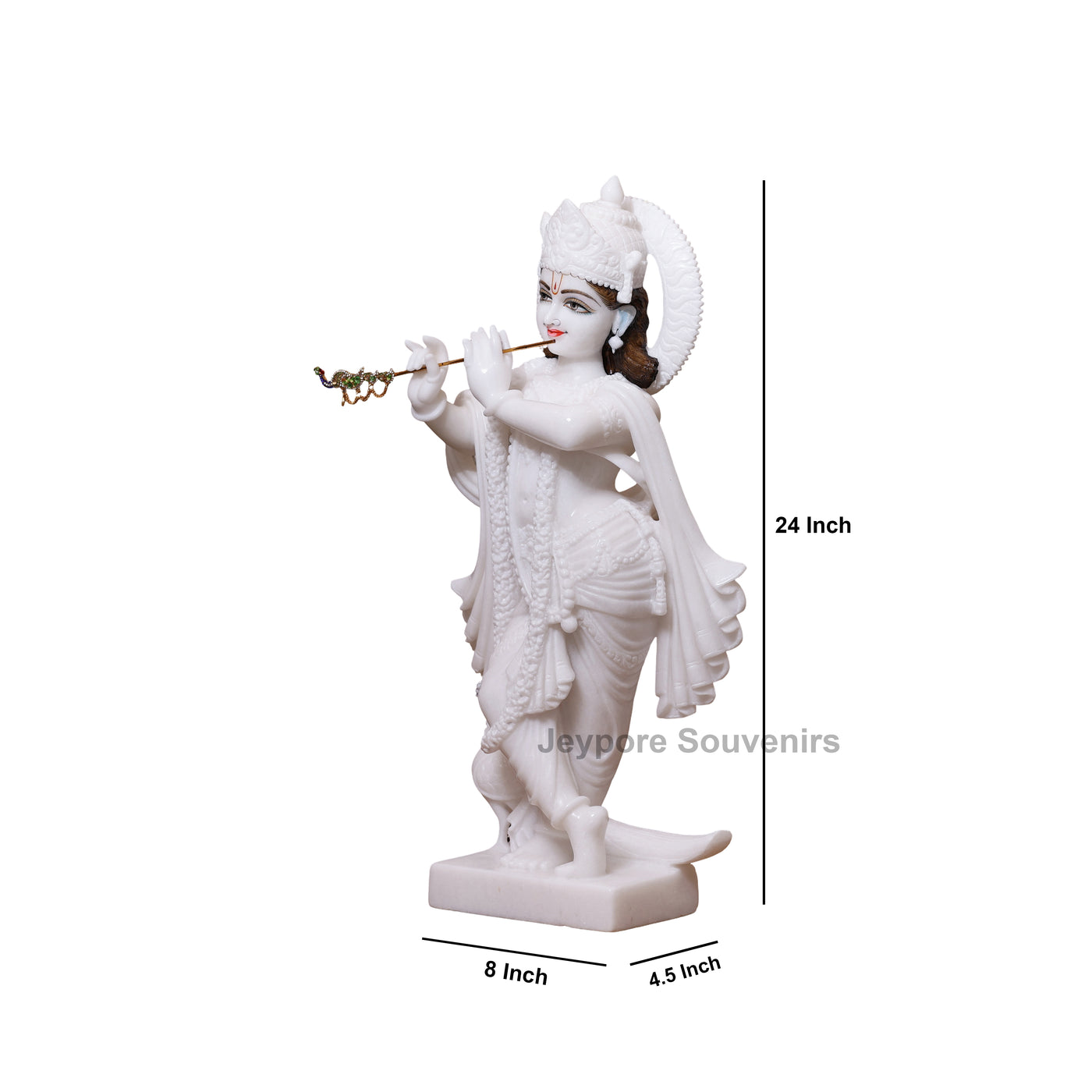 24" Handcrafted Radha Krishna Pure White Marble Statues (Murti) Pair | Designed By Indian Artisans