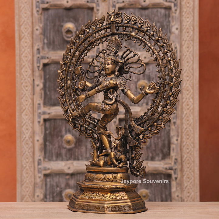 Large Handcrafted Brass Nataraja Statue with Cosmic Ring of Fire