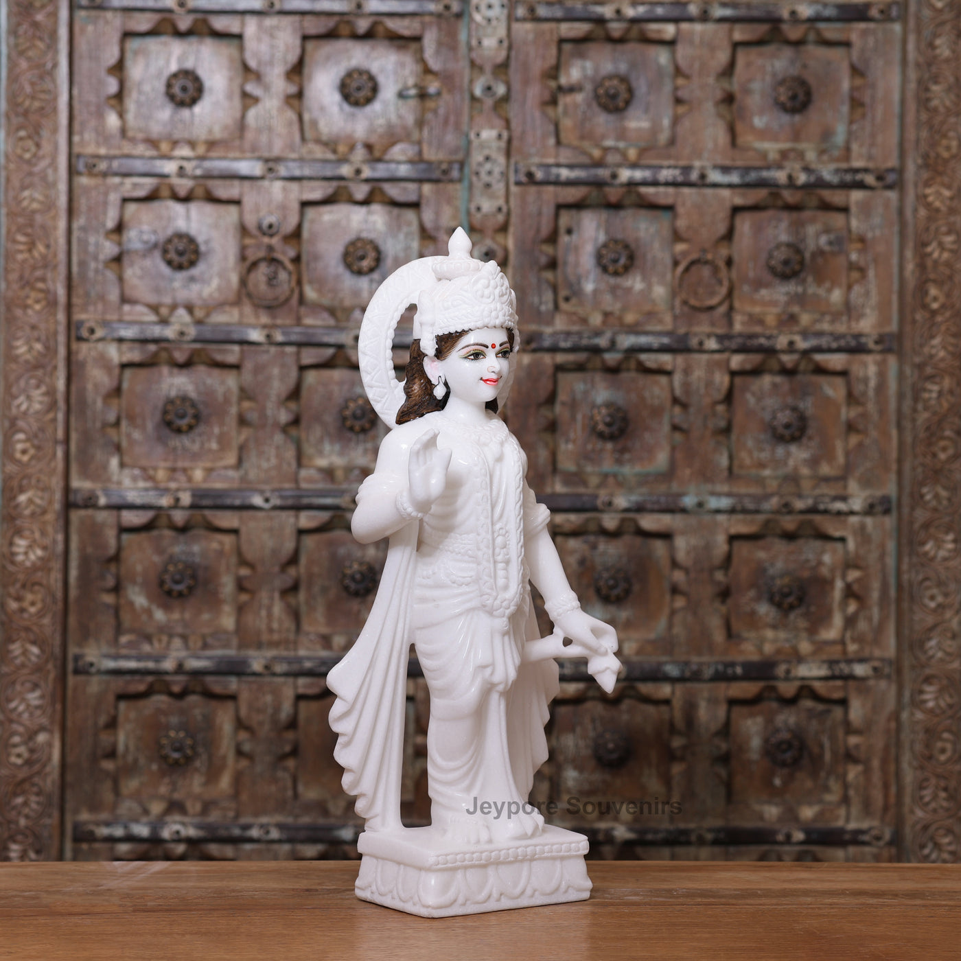 24" Pure White Marble Radha Krishna Statue Pair – Handcrafted by Indian Artisans