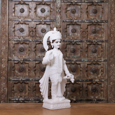 24" Pure White Marble Radha Krishna Statue Pair – Handcrafted by Indian Artisans