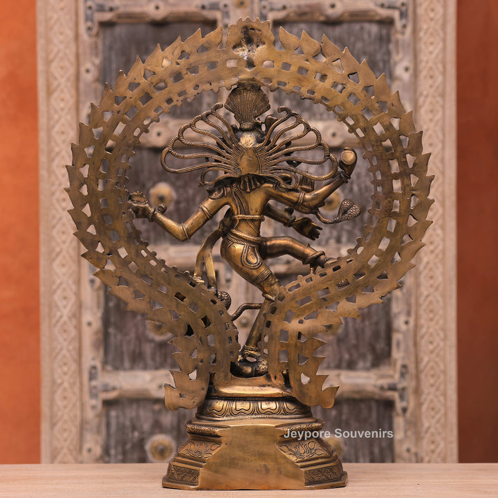 Large Handcrafted Brass Nataraja Statue with Cosmic Ring of Fire