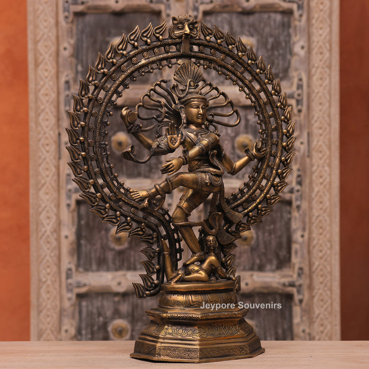 Large Handcrafted Brass Nataraja Statue with Cosmic Ring of Fire